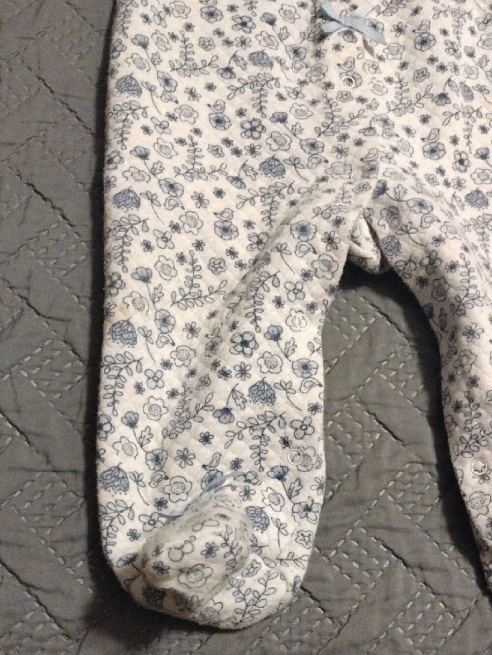 Laura Ashley Cream Footed One-Piece with Light Blue Floral Print